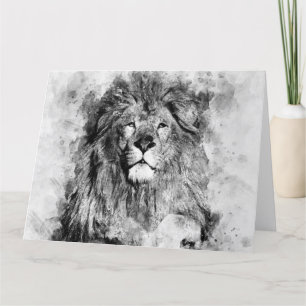 Male Lion Zwart-wit Waterverf Portret Bedankkaart