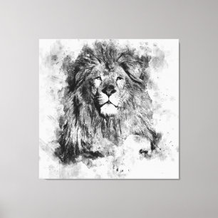 Male Lion Zwart-wit Waterverf Portret Canvas Afdruk