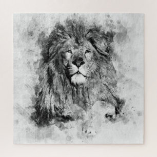 Male Lion Zwart-wit Waterverf Portret Legpuzzel