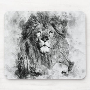 Male Lion Zwart-wit Waterverf Portret Muismat