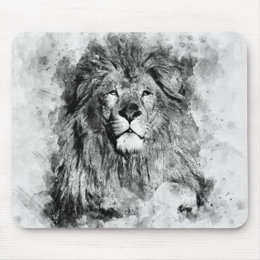 Male Lion Zwart-wit Waterverf Portret Muismat (Voorkant)