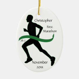 Male Marathon Runner Green Ribbon Ornament