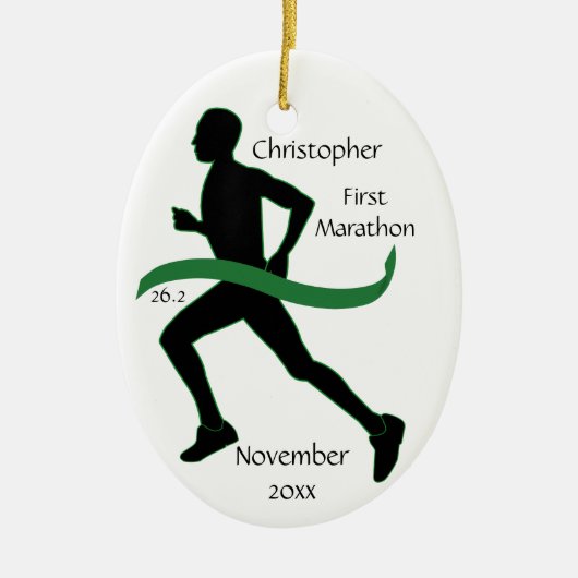 Male Marathon Runner Green Ribbon Ornament (Voorkant)