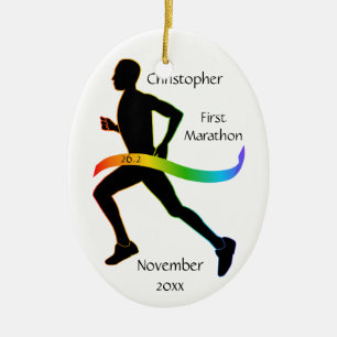 Male Marathon Runner Rainbow Ribbon Ornament