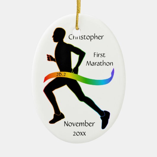 Male Marathon Runner Rainbow Ribbon Ornament (Voorkant)