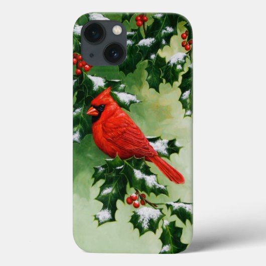 Male Northern Red Cardinaal Bird & Holly Branch Case-Mate iPhone Case (Achterkant)