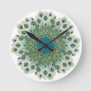 Male Peacock Colorful Mandala Ronde Klok