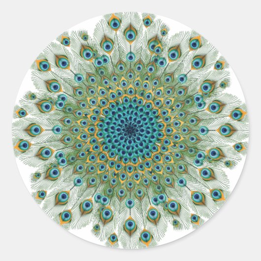 Male Peacock Colorful Mandala Ronde Sticker (Voorkant)