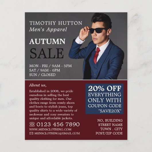 Male Pose, Men's Clothing Store Advertising Flyer (Voorkant)