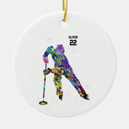 Male Ringette Player Keramisch Ornament (Voorkant)