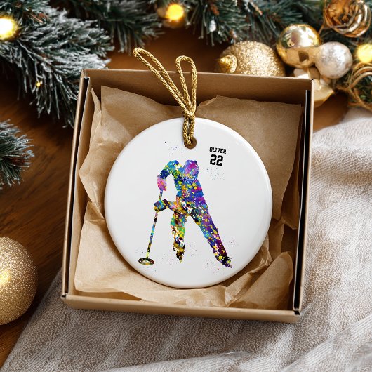 Male Ringette Player Keramisch Ornament