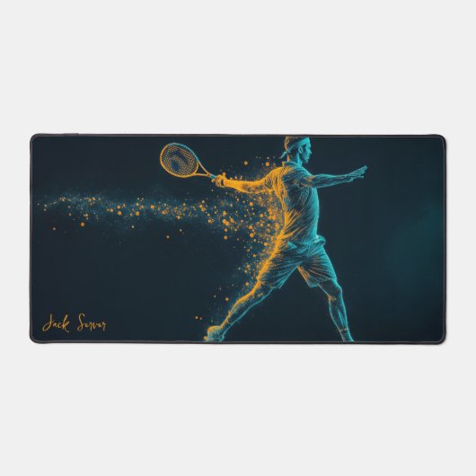 Male Tennis Player Hitting Ball Bureaumat (Voorkant)