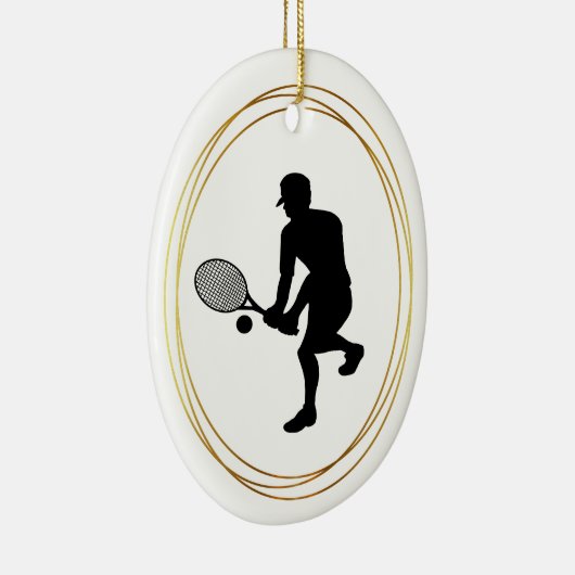 Male Tennis Player Silhouette kerstversiering Keramisch Ornament (Rechts)