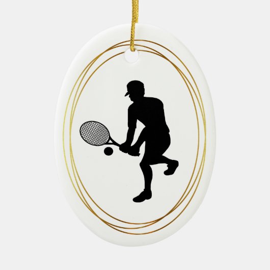 Male Tennis Player Silhouette kerstversiering Keramisch Ornament (Voorkant)