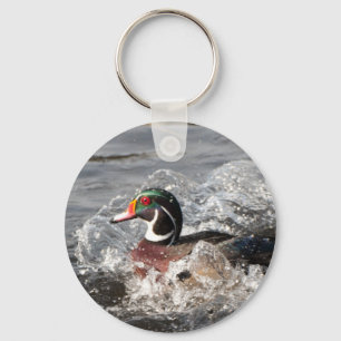 Male Wood Duck Maken van een Splash Sleutelhanger