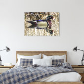 Male wood duck swimming in pond canvas print (Insitu (Slaapkamer))