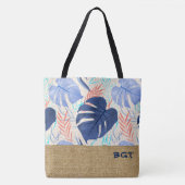 Maleah Monstera Tropical Hawaiian Colorblock-Blue Tote Bag (Voorkant)