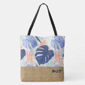 Maleah Monstera Tropical Hawaiian Colorblock-Blue Tote Bag (Achterkant)