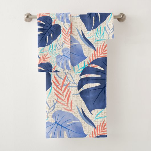 Maleah Monstera Tropical Hawaiian Waterverf - Blau Bad Handdoek (Insitu)