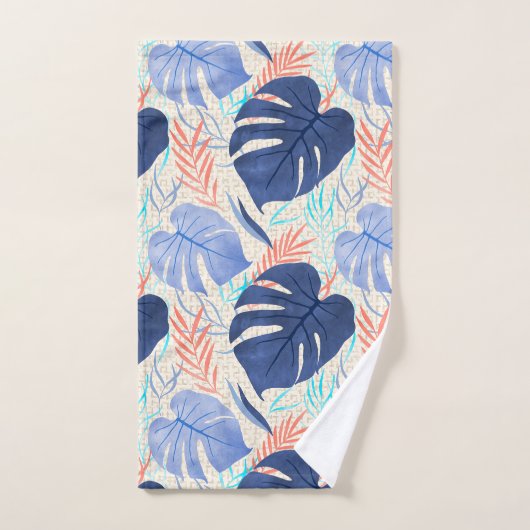 Maleah Monstera Tropical Hawaiian Waterverf - Blau Bad Handdoek (Handdoek)