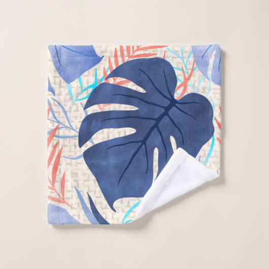 Maleah Monstera Tropical Hawaiian Waterverf - Blau Bad Handdoek (Wasdoekje)
