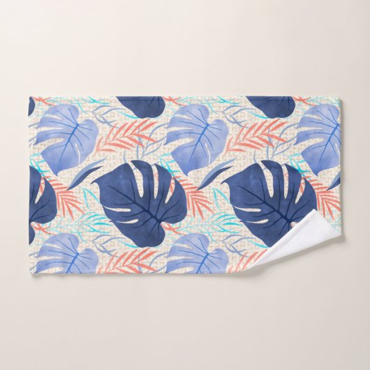 Maleah Monstera Tropical Hawaiian Waterverf - Blau Bad Handdoek (Handdoek)