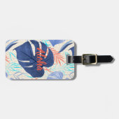 Maleah Monstera Tropical Hawaiian Waterverf - Blau Bagagelabel (Voorkant horizontaal)