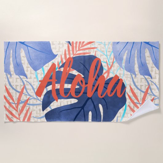 Maleah Monstera Tropical Hawaiian Waterverf - Blau Strandlaken (Voorkant)