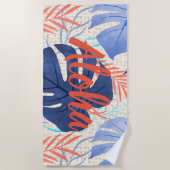 Maleah Monstera Tropical Hawaiian Waterverf - Blau Strandlaken (Voorkant)