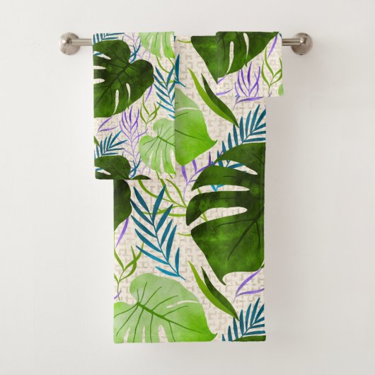Maleah Monstera Tropical Hawaiian Waterverf-Green Bad Handdoek (Insitu)