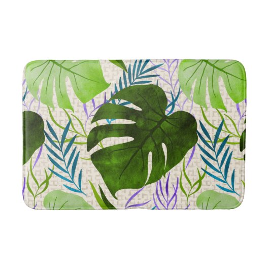 Maleah Monstera Tropical Hawaiian Waterverf-Green Badmat (Voorkant)