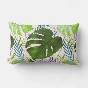 Maleah Monstera Tropical Hawaiian Waterverf-Green Buitenkussen