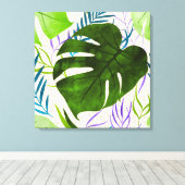 Maleah Monstera Tropical Hawaiian Waterverf-Green Canvas Afdruk (Insitu (Houten vloer))