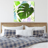 Maleah Monstera Tropical Hawaiian Waterverf-Green Canvas Afdruk (Insitu (Slaapkamer))