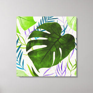 Maleah Monstera Tropical Hawaiian Waterverf-Green Canvas Afdruk