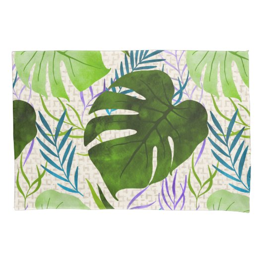 Maleah Monstera Tropical Hawaiian Waterverf-Green Kussensloop (Voorkant)