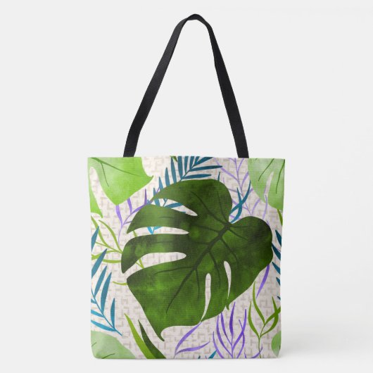 Maleah Monstera Tropical Hawaiian Waterverf-Green Tote Bag (Voorkant)