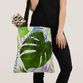 Maleah Monstera Tropical Hawaiian Waterverf-Green Tote Bag (Dichtbij)