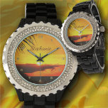 Malecon Sunset 2441 Horloge<br><div class="desc">Het schilderen van "Malecon Sunset 2441" Collectie Vrouwen Rhinestone Watch schittert helder met een aanpasbaar gezicht, je zult het leuk vinden om je horloge voor de tijd te schitteren. Pas het product aan op de productpagina of klik op de knop Aanpassen voor meer ontwerpopties. Ontwerp gemaakt van mijn schilderij "Malecon...</div>