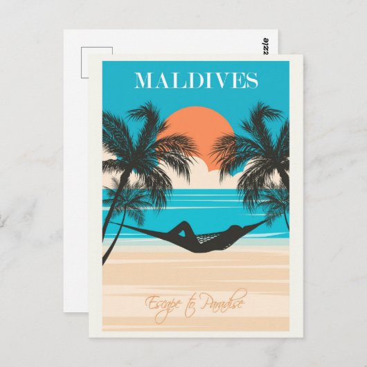 Malediven Beach Travel Briefkaart (Voorkant / Achterkant)