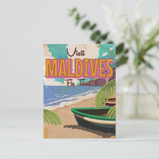 Malediven eiland vintage reiskunst poster. briefkaart (Staand voorkant)