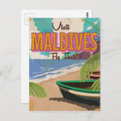 Malediven eiland vintage reiskunst poster. briefkaart (Voorkant / Achterkant)