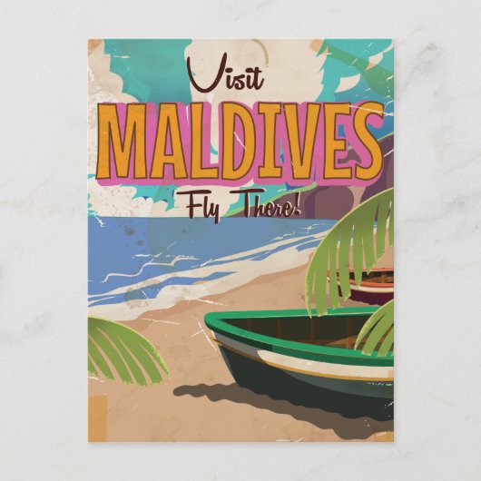 Malediven eiland vintage reiskunst poster. briefkaart (Voorkant)