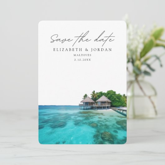 Malediven Foto Save the Date Bruiloft Kaart (Staand voorkant)