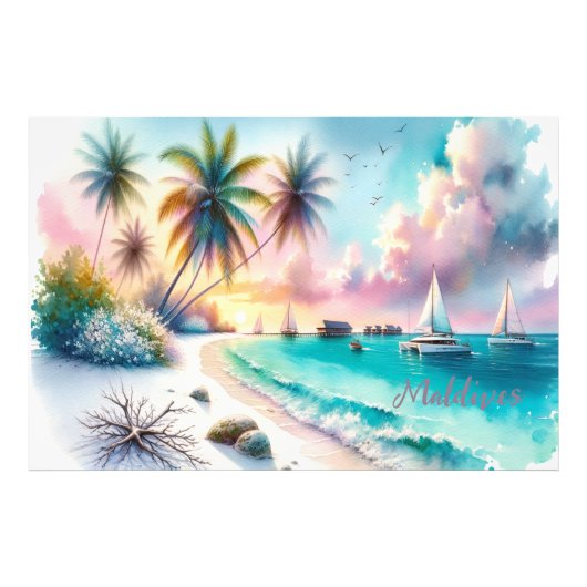 Malediven Luxury Sketch Waterverf | Foto Afdruk (Voorkant)