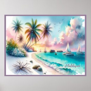 Malediven Luxury Sketch Waterverf   Poster