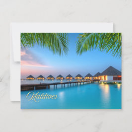 Malediven Mooi Resort bij zonsondergang Briefkaart