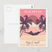 Malediven Roze  Beach Travel Briefkaart (Voorkant / Achterkant)
