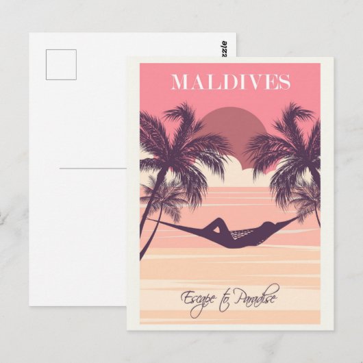 Malediven Roze  Beach Travel Briefkaart (Voorkant / Achterkant)