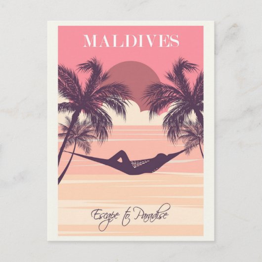 Malediven Roze  Beach Travel Briefkaart (Voorkant)